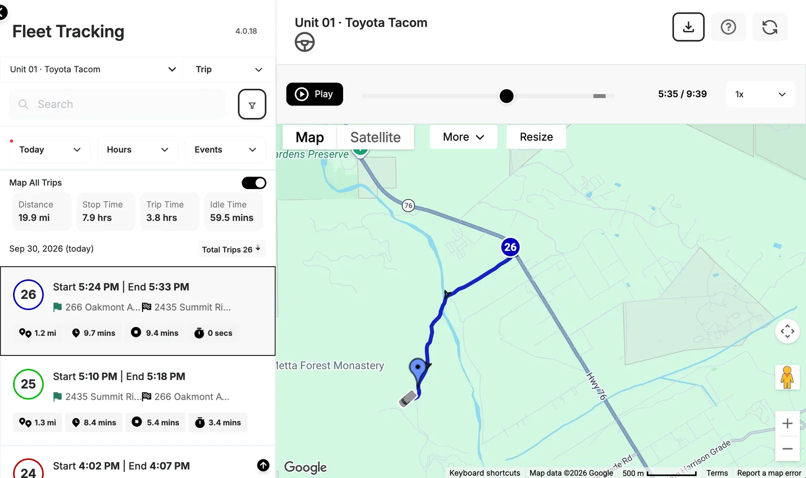 EZ Track Login: Trip replay